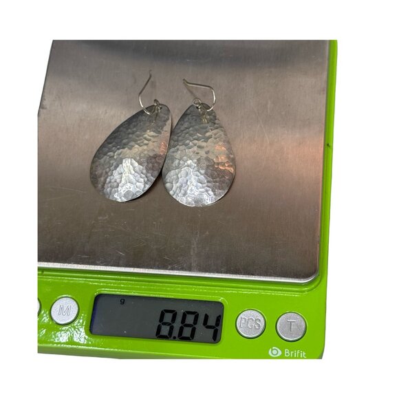 Large Statement Hammered Sterling Silver Teardrop Dangle Earrings Lightweight 2" - Picture 5 of 6